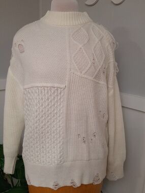 Daytrip Cream Patchwork Knit Crewneck Sweater